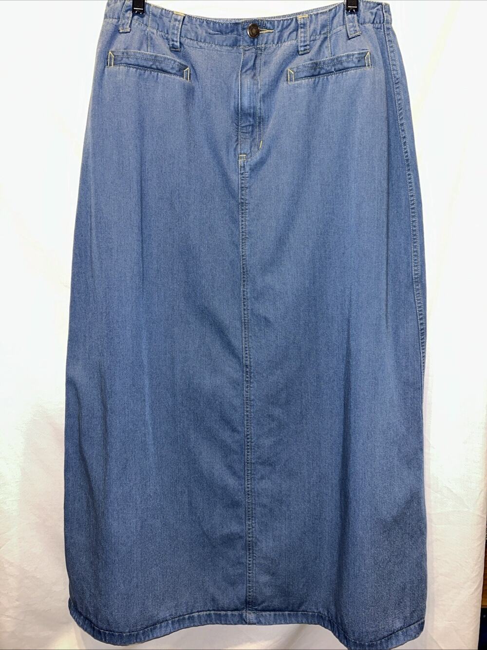 Chambray Denim Maxi Skirt Womens 12 Liz Claiborne Medium Wash Cotton Blend